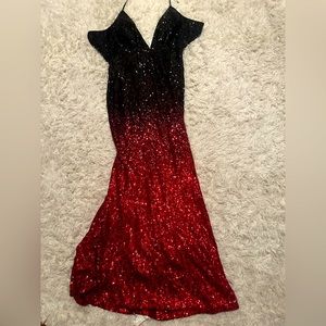 Floor length sequin dress, black glowing into red, brand new, never worn.